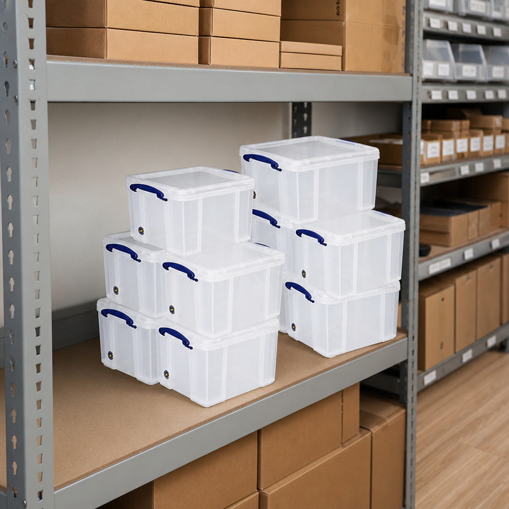 Pack of 10 Clear 35 Litre Storage Boxes with Lids