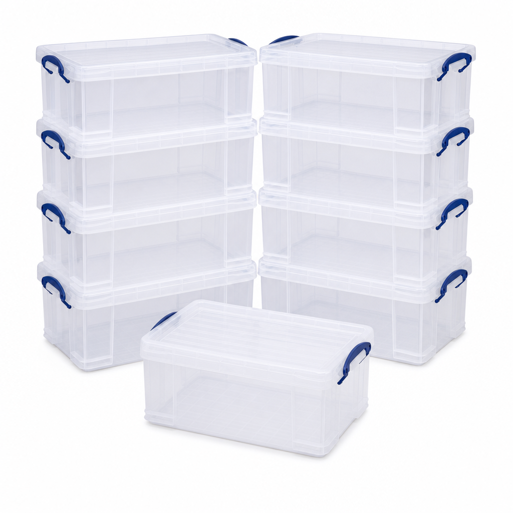 Pack of 10 Clear 35 Litre Storage Boxes with Lids