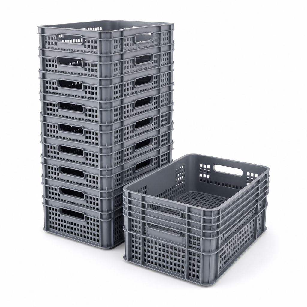Pack of 10 Stack and Nest Food Grade Plastic Crates