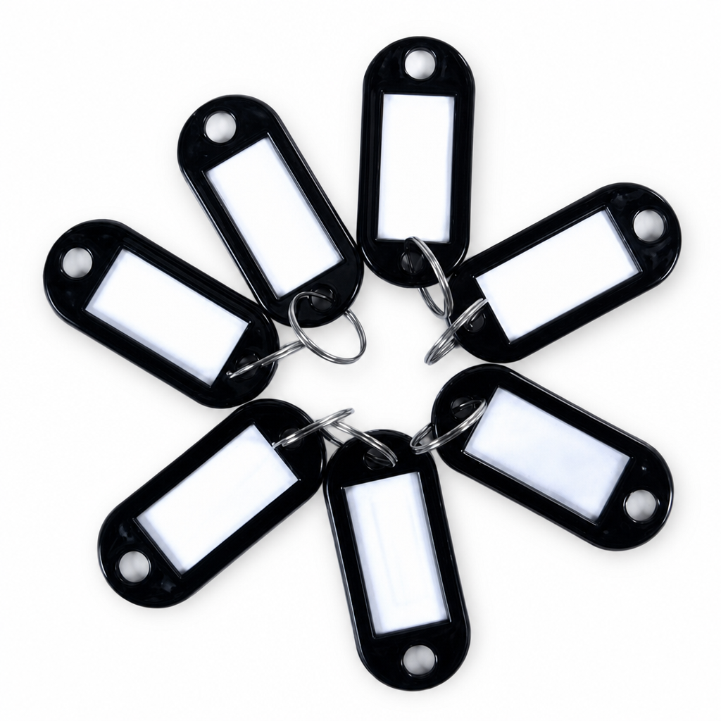 Pack of 100 Plastic Key Fobs with Blank Labels