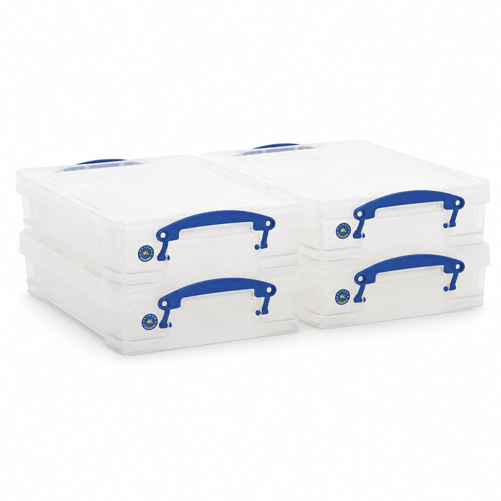 Pack of 4 Clear 4 Litre Storage Boxes with Dividers