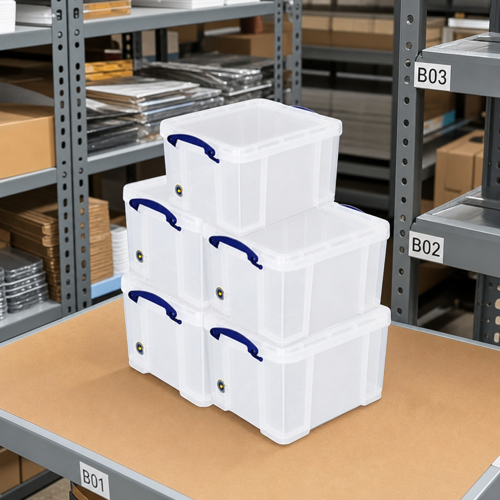 Pack of 5 Clear 35 Litre Storage Boxes with Lids