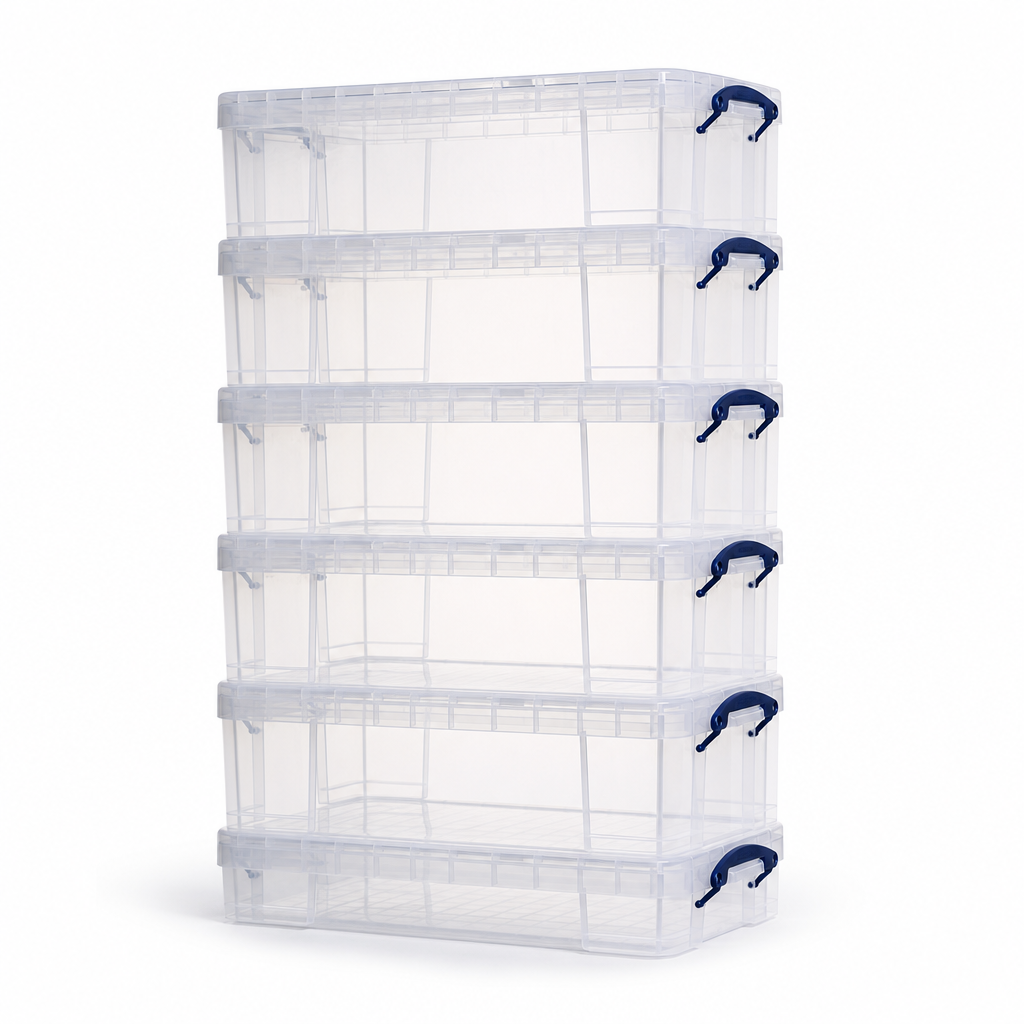 Pack of 5 Clear 35 Litre Storage Boxes with Lids