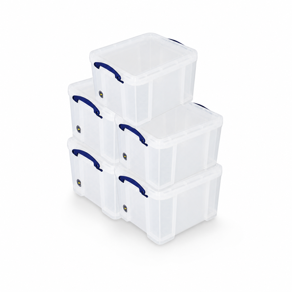 Pack of 5 Clear 35 Litre Storage Boxes with Lids