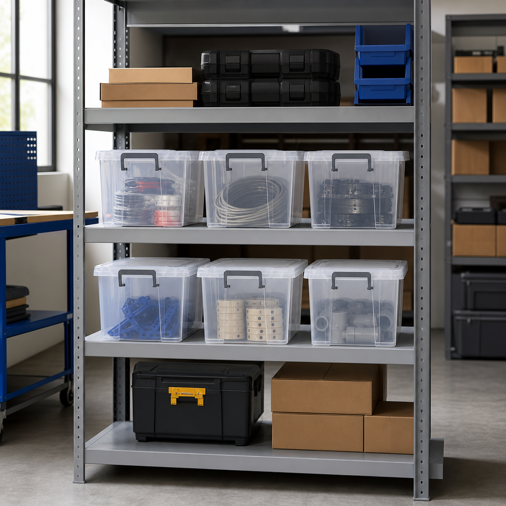 Pack of 6 Clear 36L Plastic Storage Boxes with Grey Handles