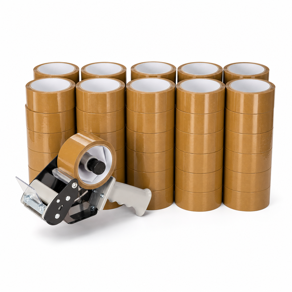 Packaging Tape Dispenser Kit with 36 Brown or Clear Rolls