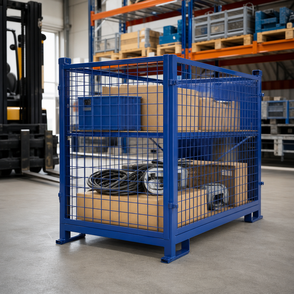 Painted Steel Mesh Stillage with Forklift Runners