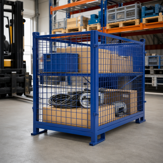 Painted Steel Mesh Stillage with Forklift Runners