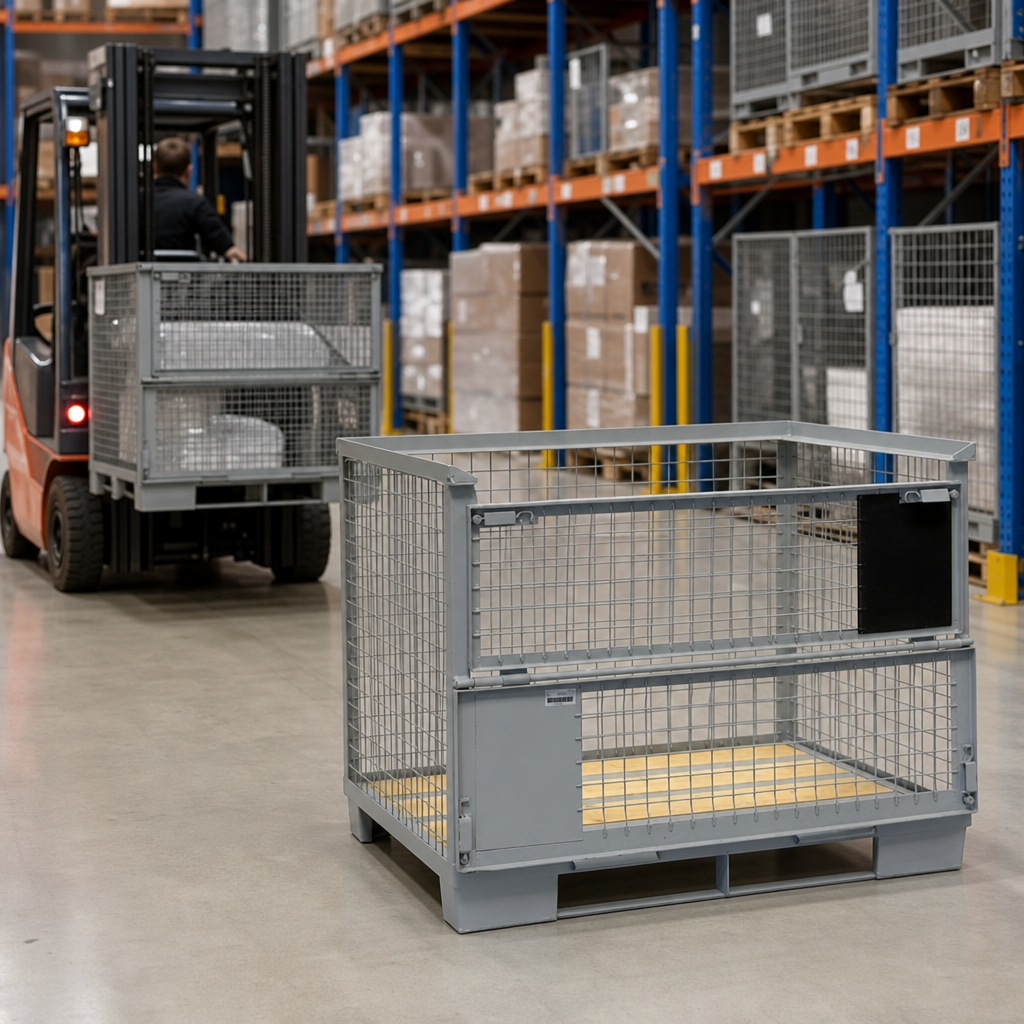 Painted Steel Mesh Stillage with Forklift Runners