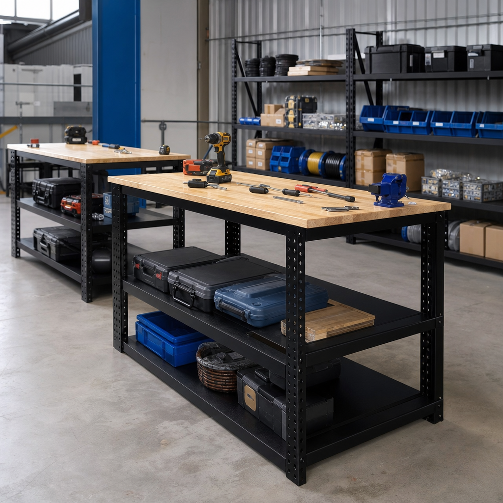 Pair of Heavy Duty Steel Workbenches