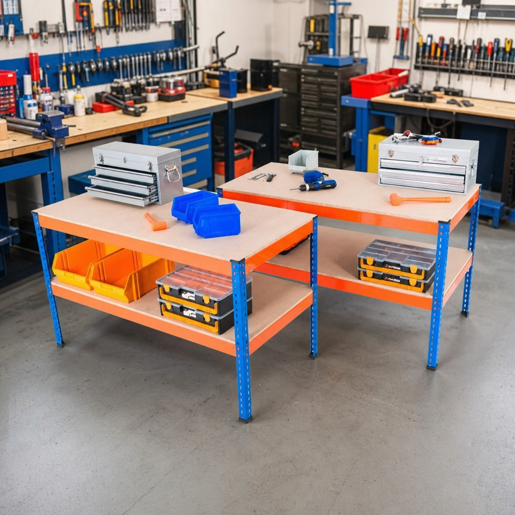 Pair of Heavy Duty Steel Workbenches