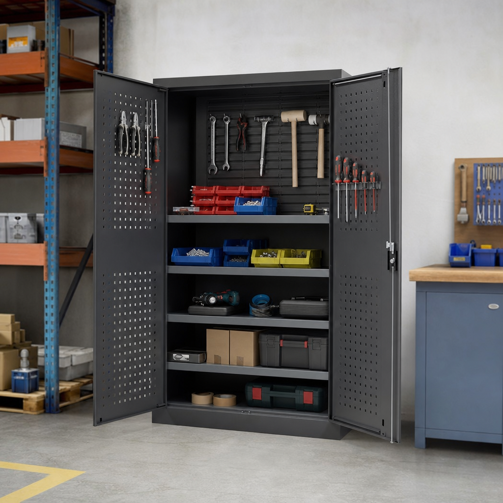 Perforated and Louvre Backed Workshop Cupboard 1300x650mm