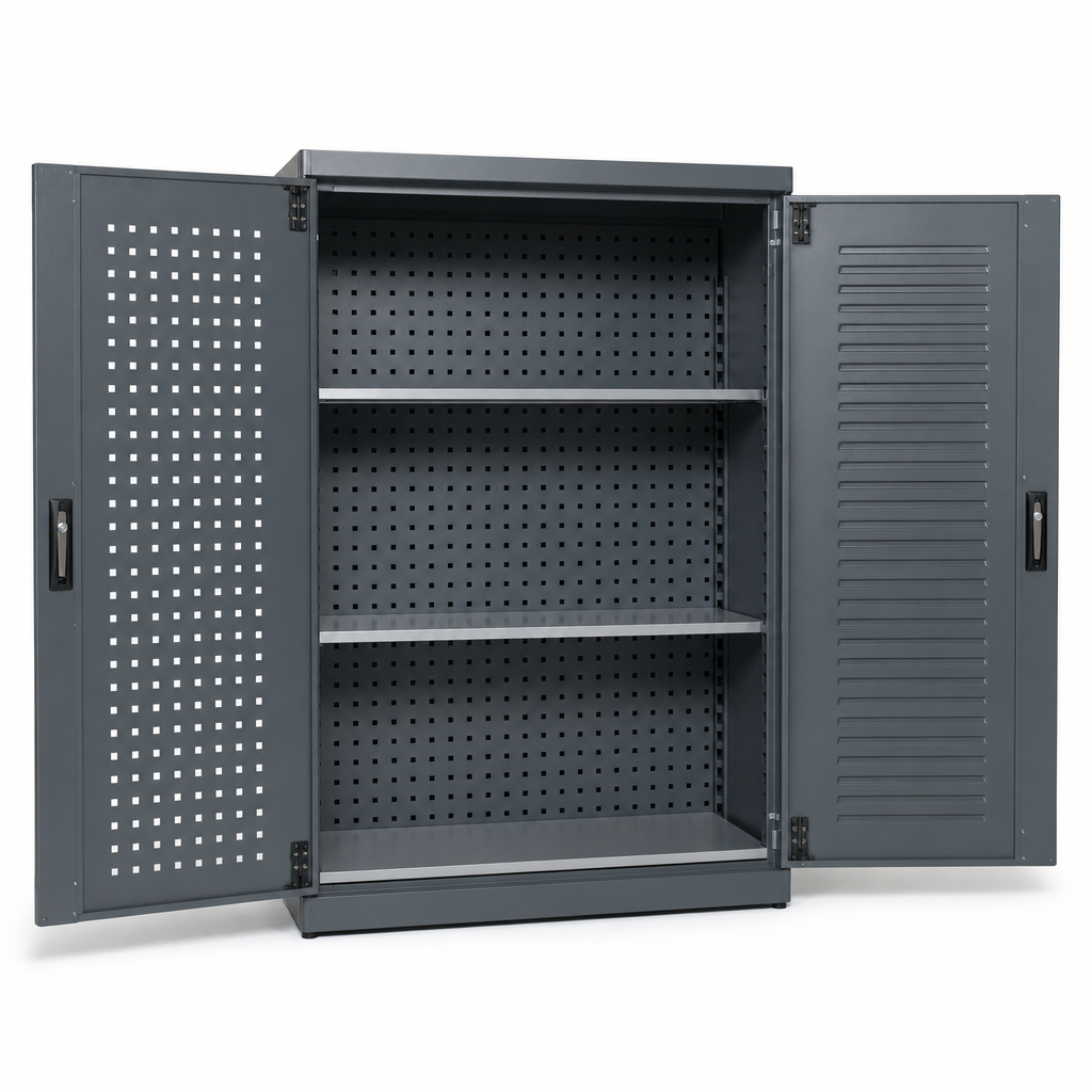 Perforated and Louvre Backed Workshop Cupboard 1300x650mm