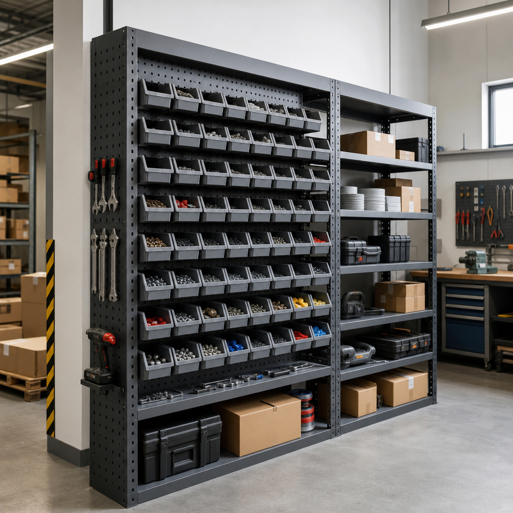 Perforated Panel Workshop Tool Storage Cabinet with 60 Bins