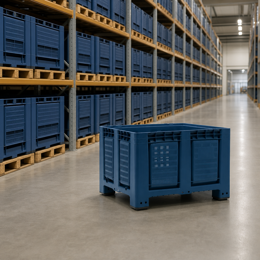 Perforated Plastic Pallet Boxes with Feet and Optional Lids