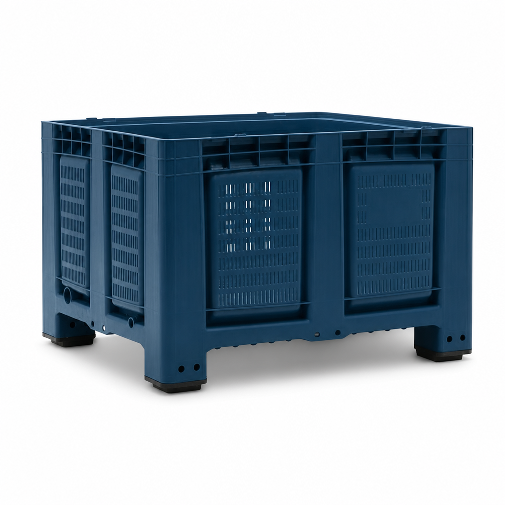 Perforated Plastic Pallet Boxes with Feet and Optional Lids