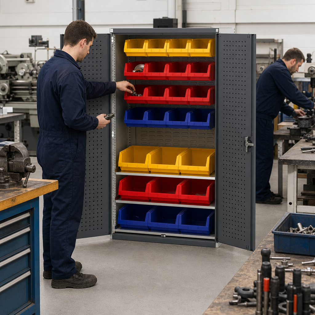 Perforated Tool Storage Cabinet with 25 Bins 2000x1050mm