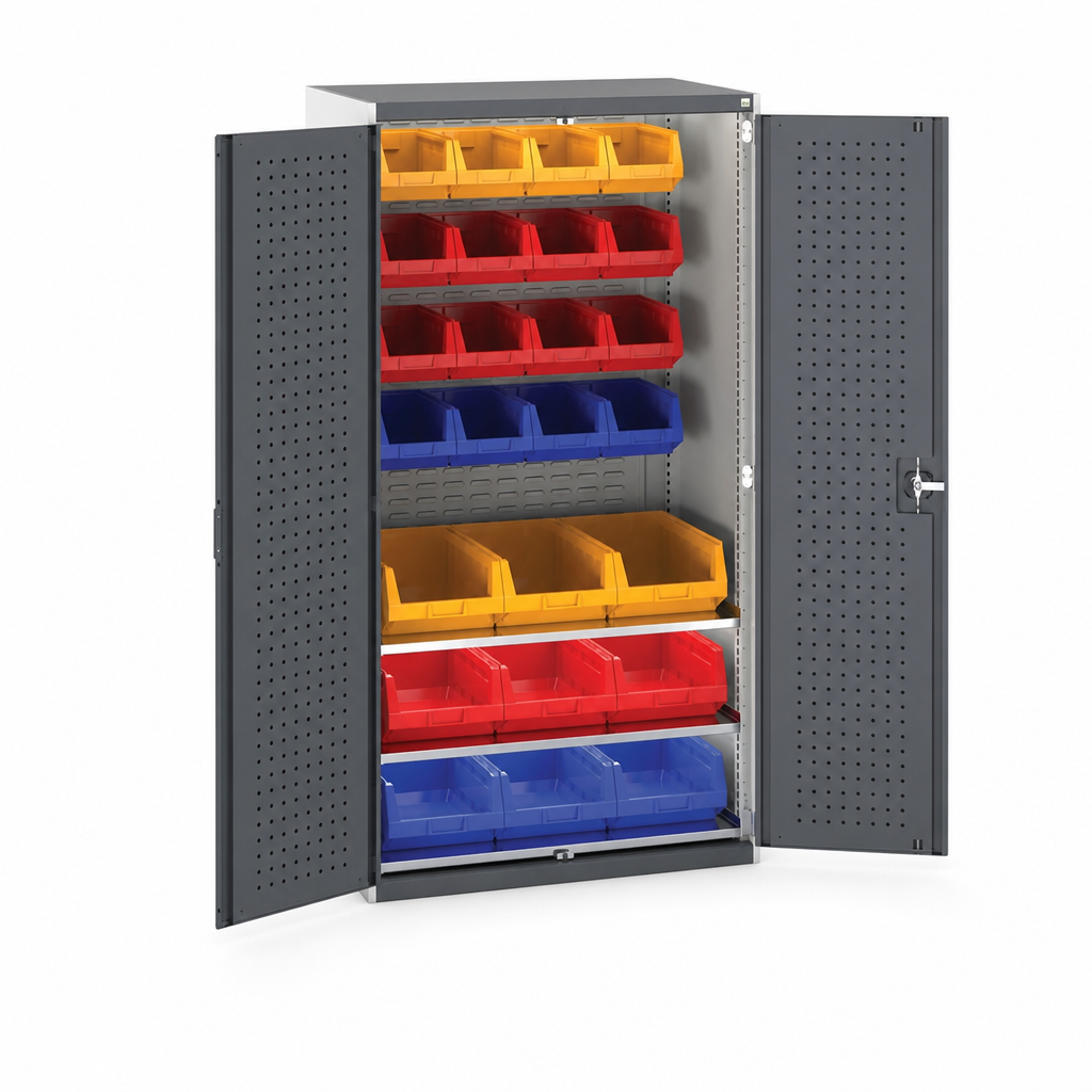 Perforated Tool Storage Cabinet with 25 Bins 2000x1050mm