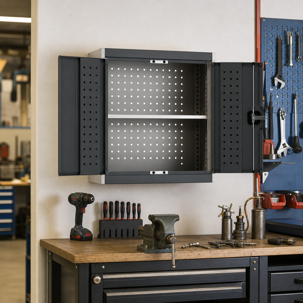 Perforated Tool Storage Wall Cabinet with Double Doors 700x650x325mm