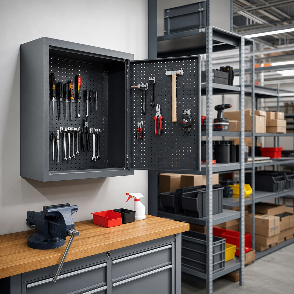 Perforated Wall Cupboard with 20 Hook Tool Storage Kit 700x525mm