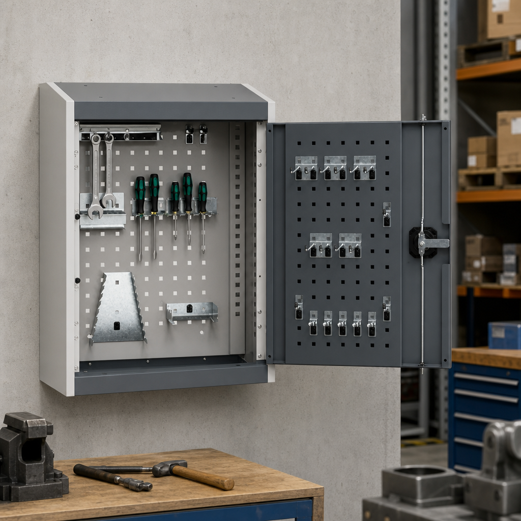 Perforated Wall Cupboard with 20 Hook Tool Storage Kit 700x525mm