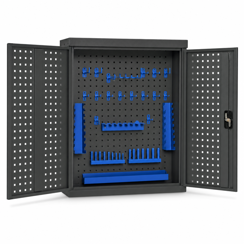 Perforated Wall Cupboard with 20 Hook Tool Storage Kit 700x525mm