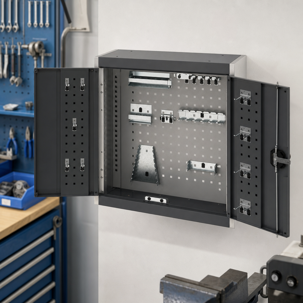 Perforated Wall Cupboard with 20 Hook Tool Storage Kit 700x650mm