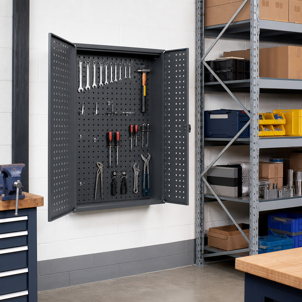 Perforated Wall Cupboard With 20 Hook Tool Storage Kit 700x800mm