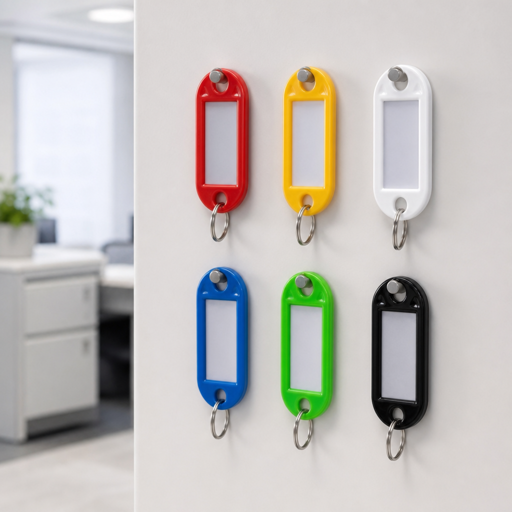 Plastic Key Fobs with Blank Labels in Assorted Colours