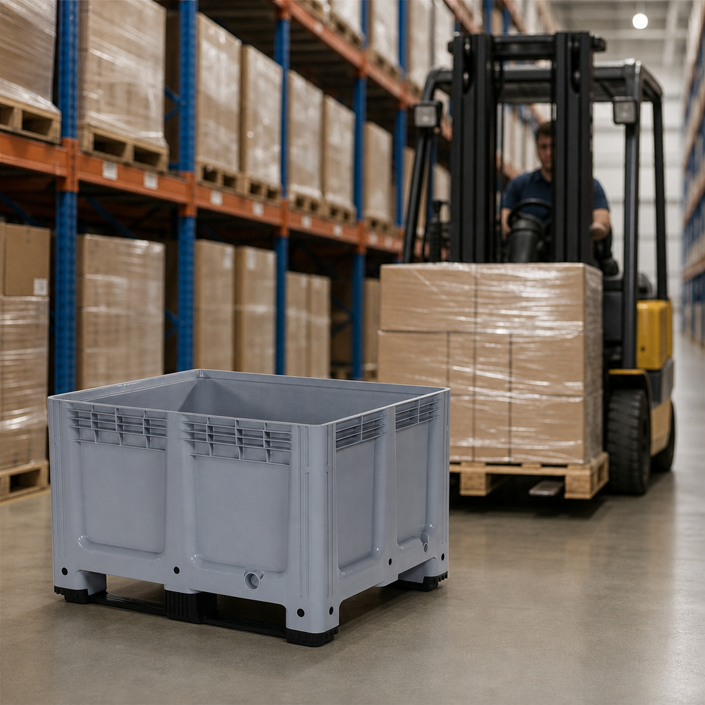 Plastic Pallet Boxes with Solid Sides and Forklift Skids