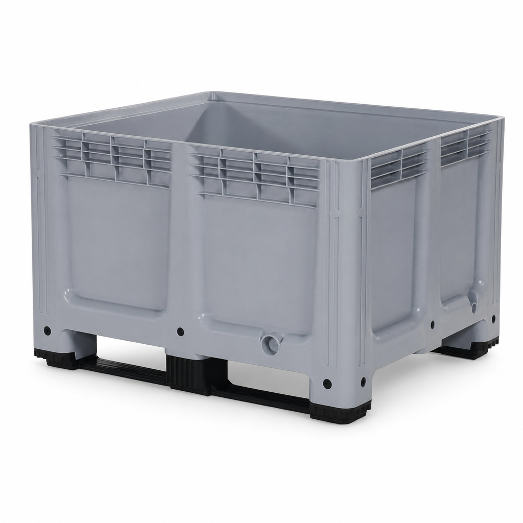Plastic Pallet Boxes with Solid Sides and Forklift Skids