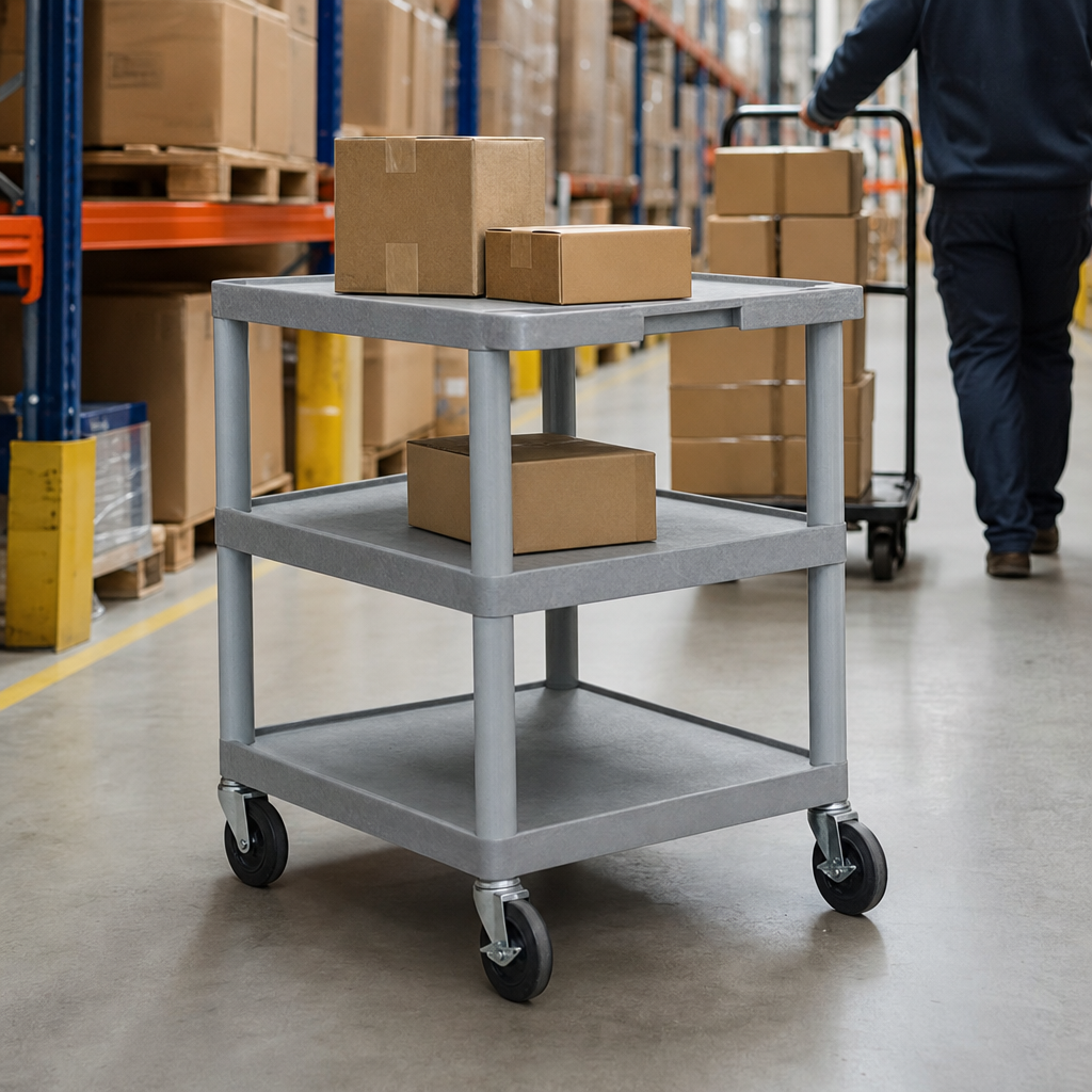 Plastic Shelf Trolley with 3 Flat Shelves, 150kg Capacity