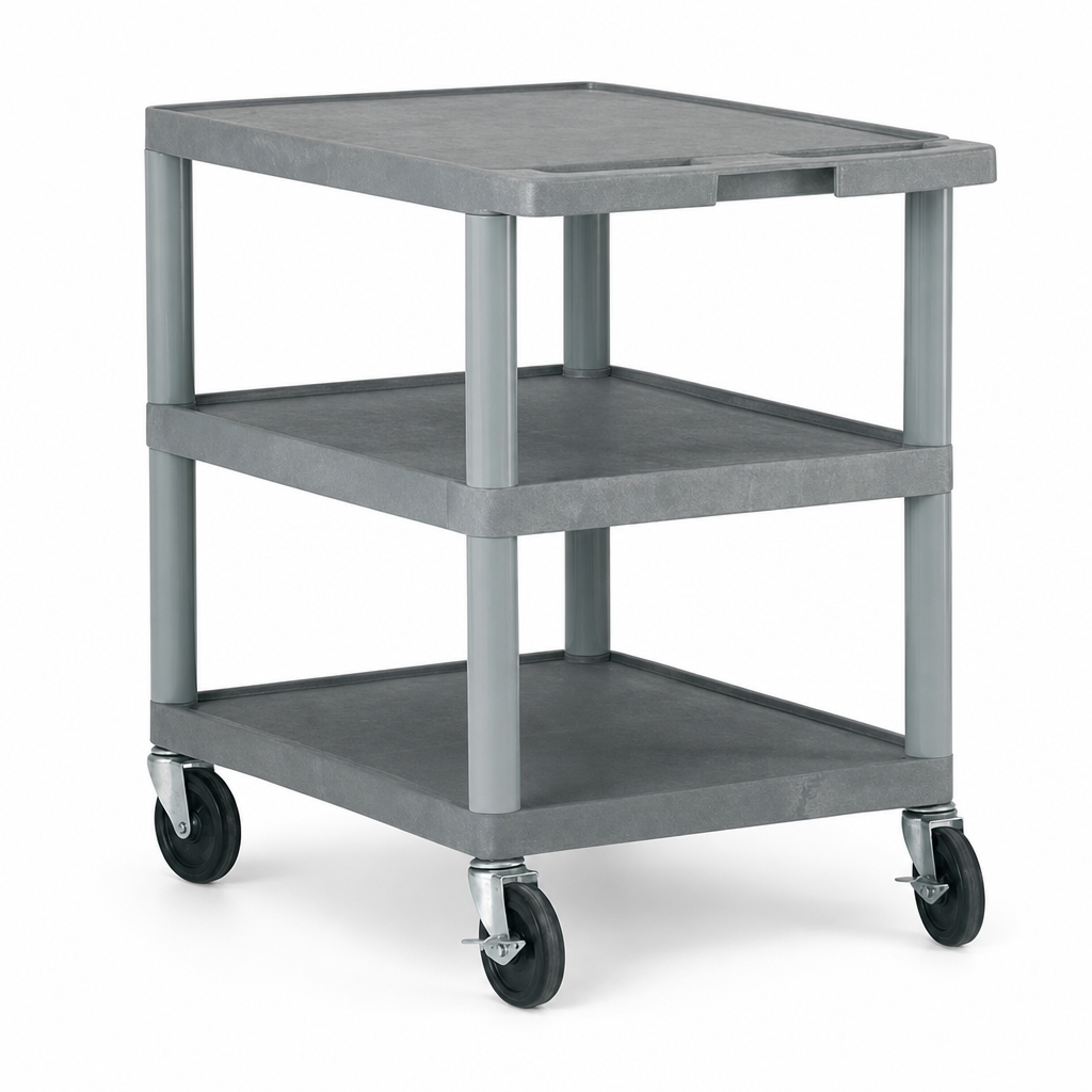Plastic Shelf Trolley with 3 Flat Shelves, 150kg Capacity
