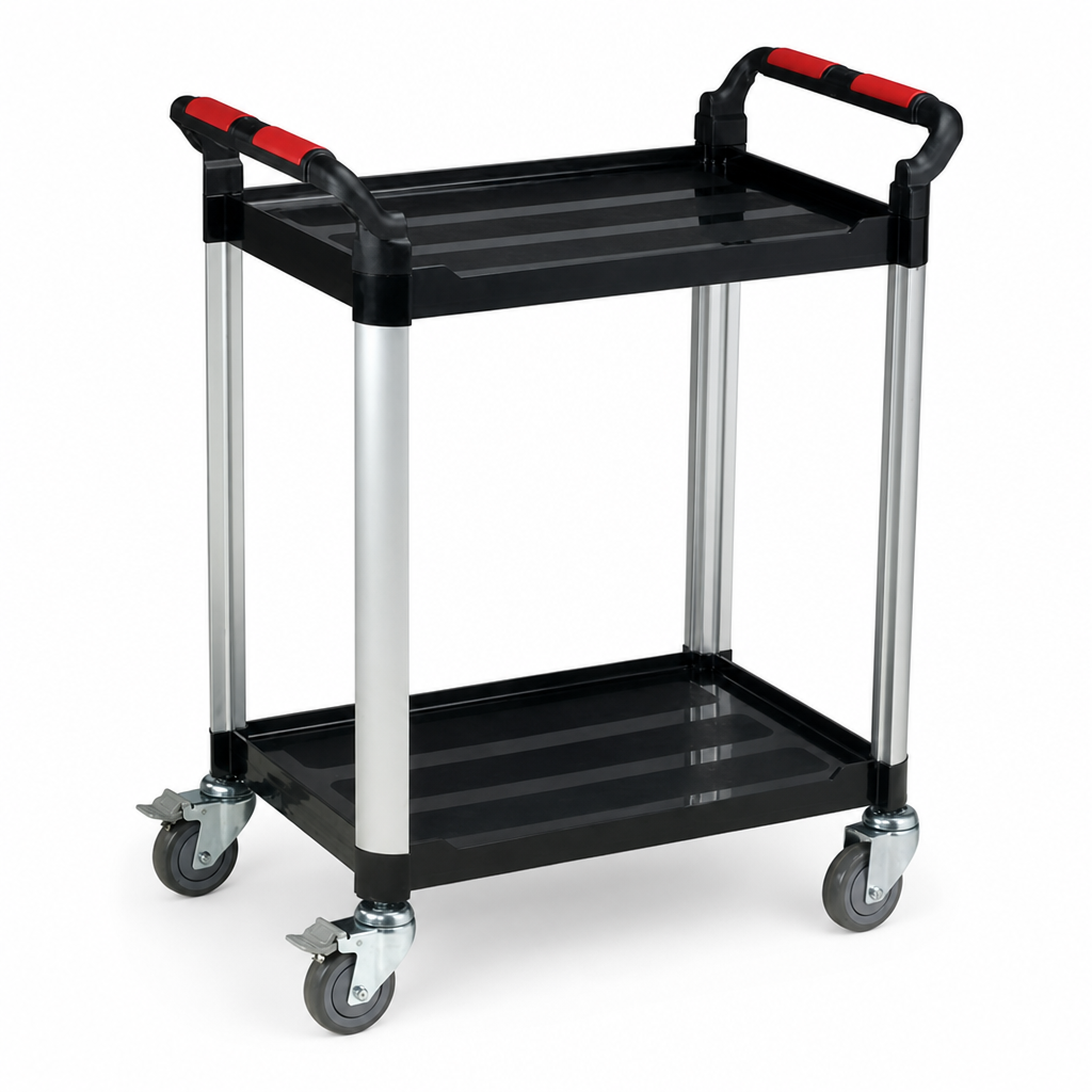 Plastic Tray Utility Trolley with Two Shelves and Handles