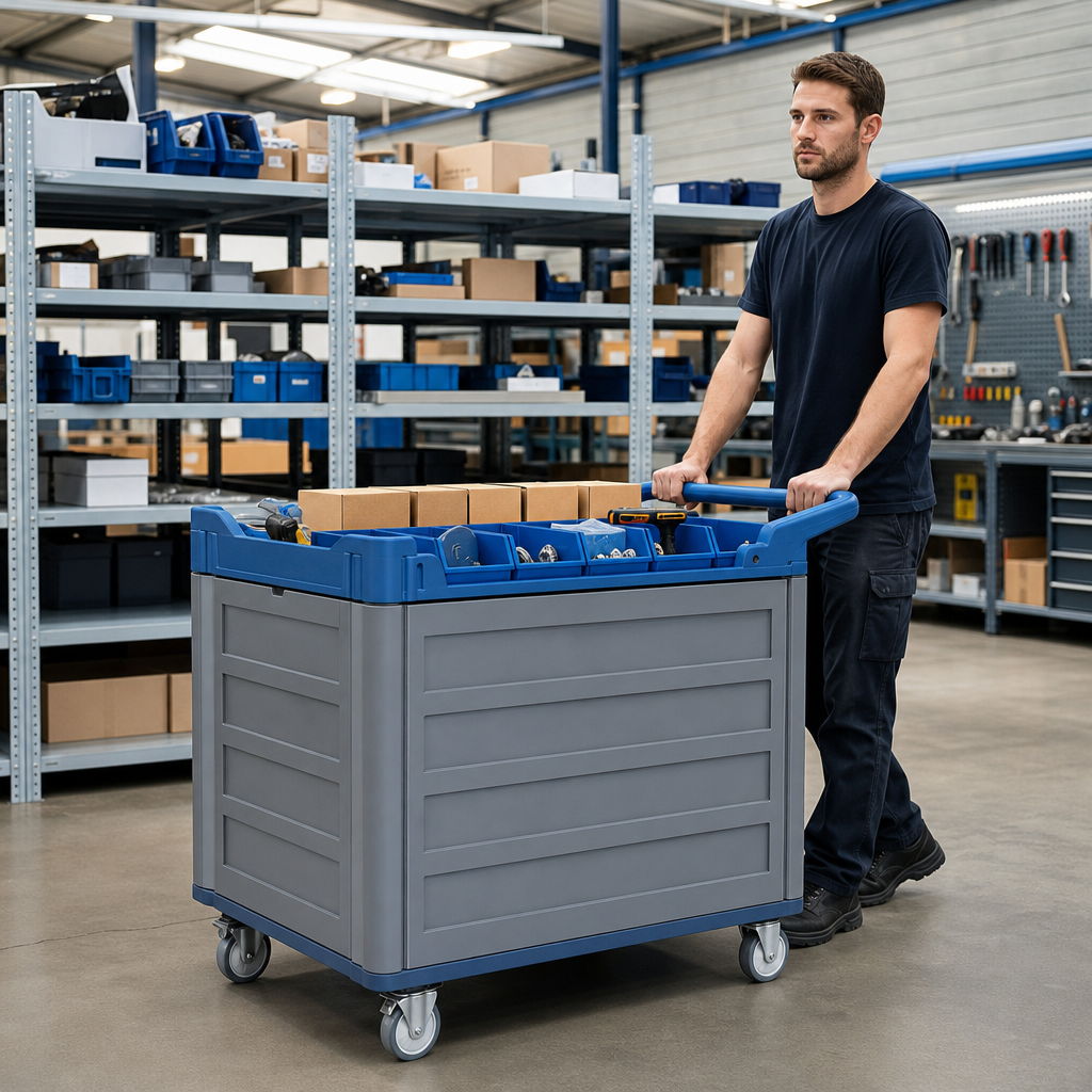 Plastic Utility Trolley with Closed Sides 150kg Capacity