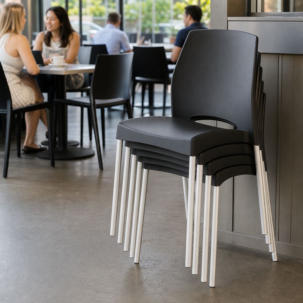 Polypropylene Bistro Stacking Chair with Aluminium Base