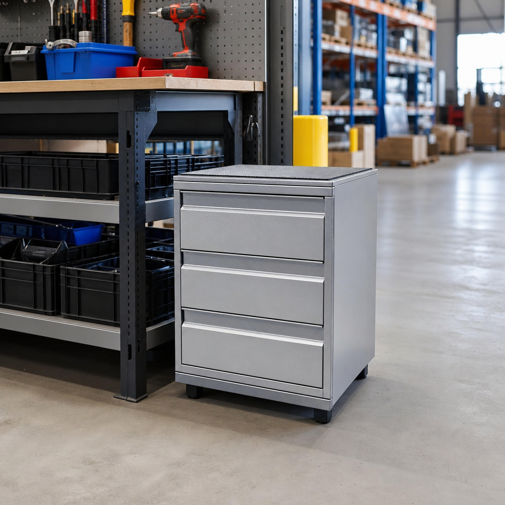 Portable 3 Drawer Cabinet with Silver Finish
