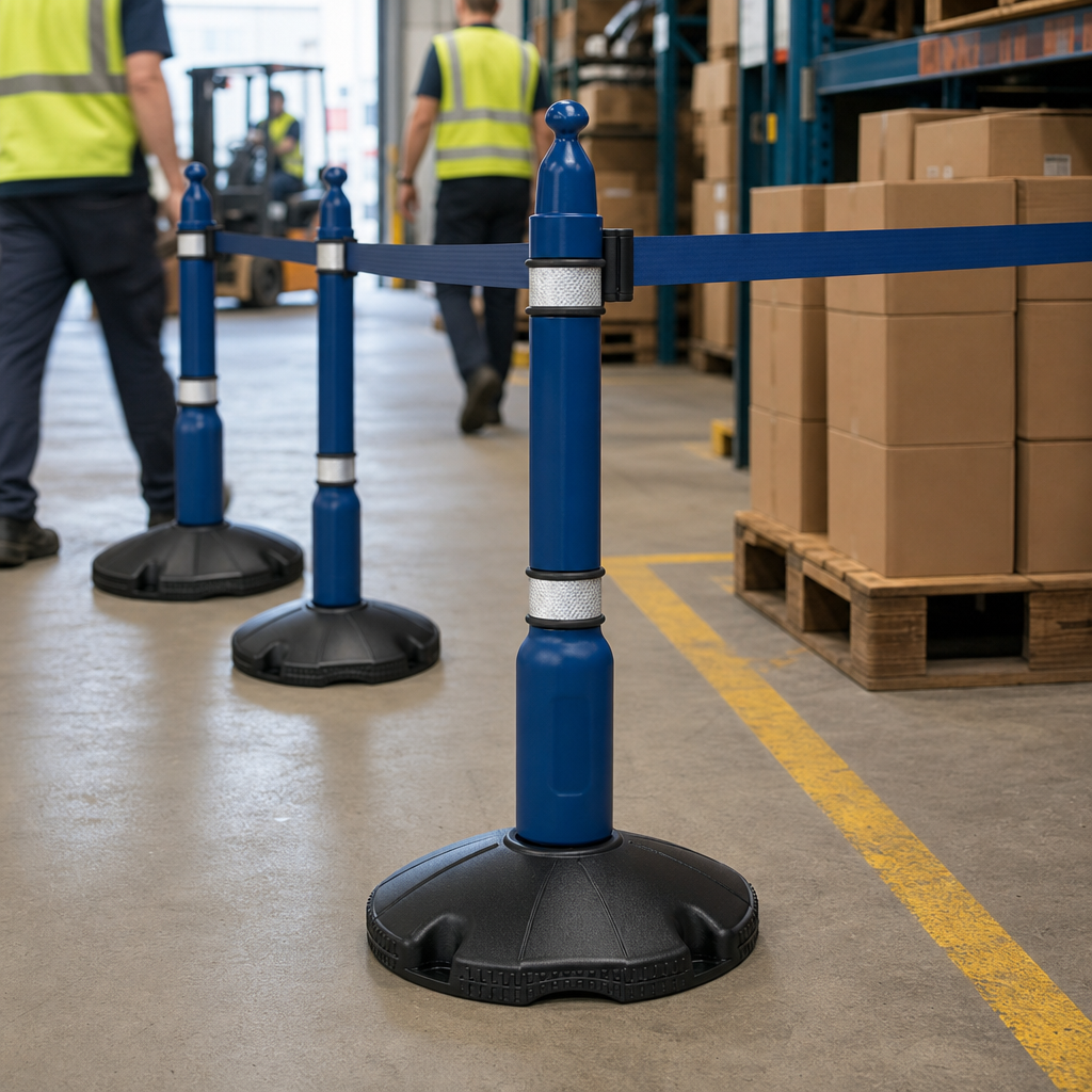 Post and Base Barrier System for Indoor and Outdoor Use