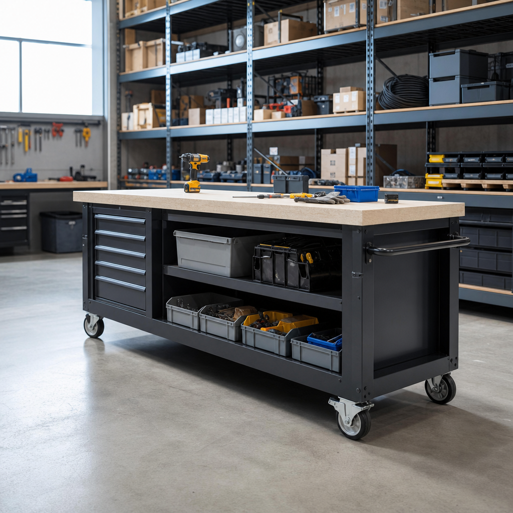 Premium Mobile Workbench with Lino Worktop and Storage
