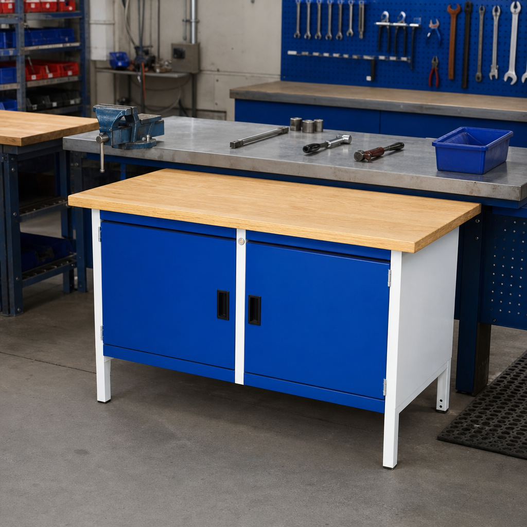 Premium Steel Workbench with Two Lockable Cupboards
