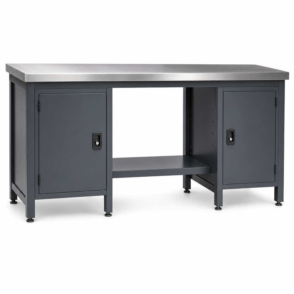 Premium Steel Workbench with Two Lockable Cupboards