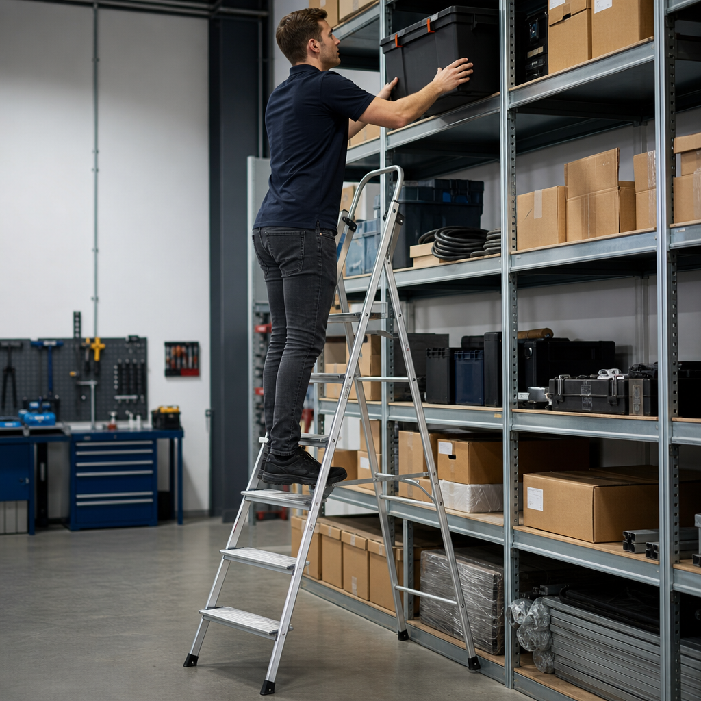 Professional Aluminium Stepladder with Handrail, 3–8 Treads