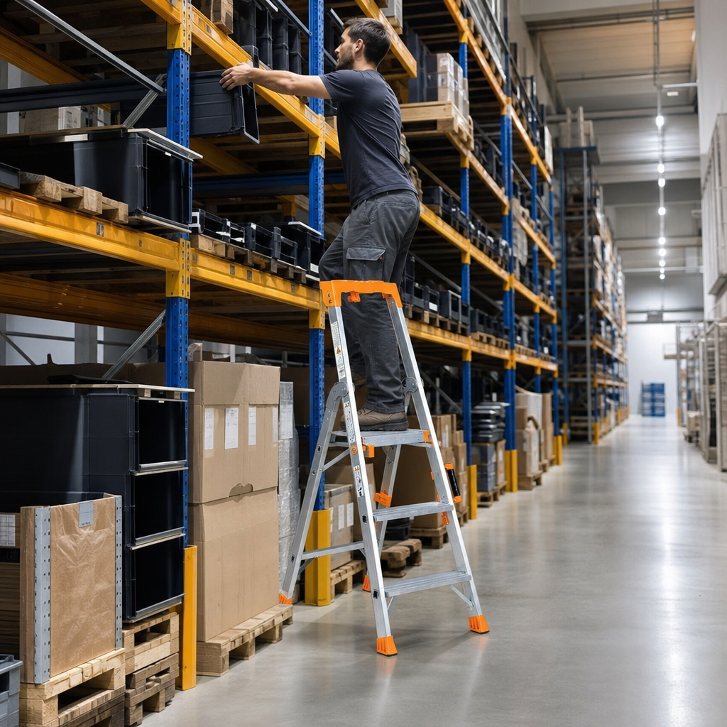 Professional Aluminium Stepladder with Handrail, 3–8 Treads