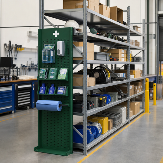 Rack End First Aid Shadow Notice Board Station – Double Aisle