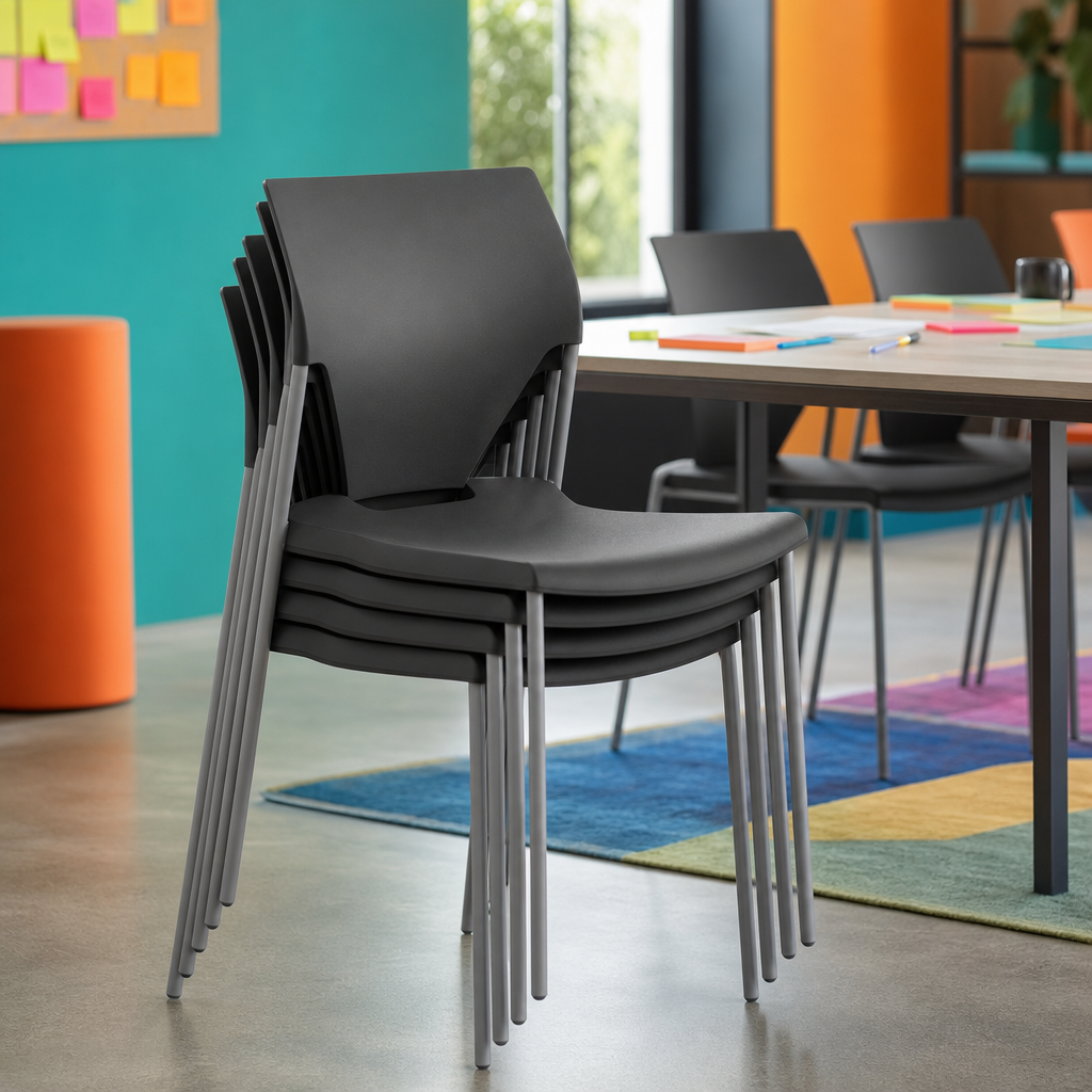 Recycled Plastic Stackable Office Chair with Chrome Frame