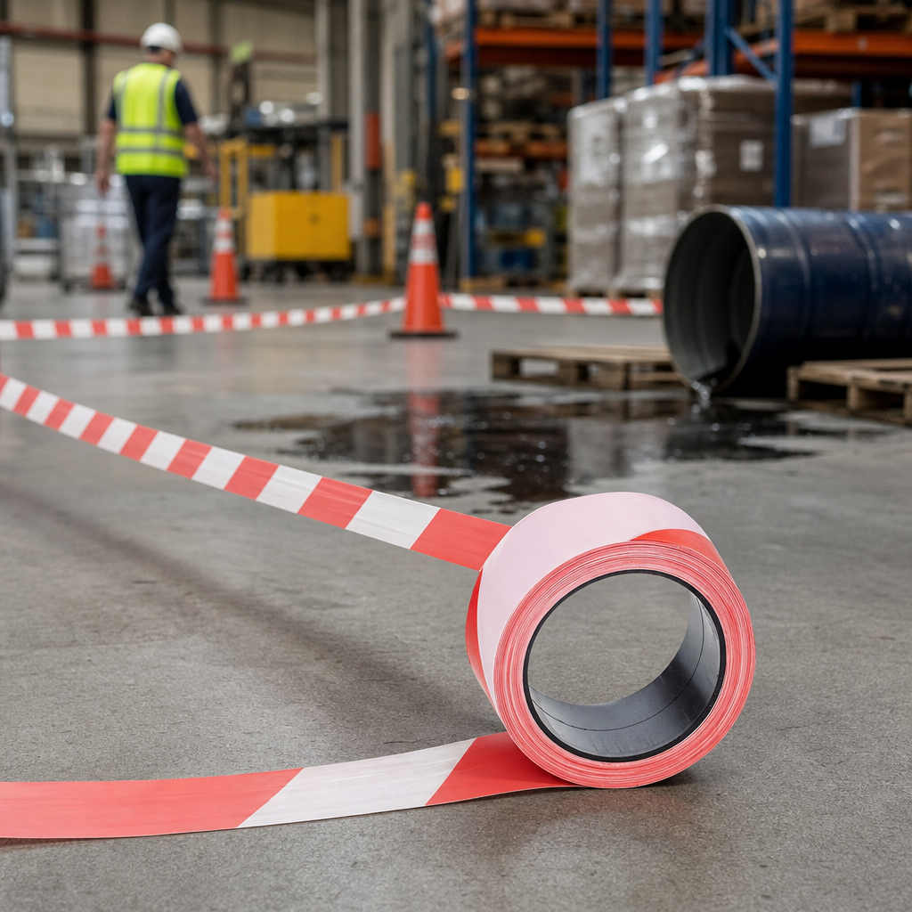 Red and White Hazard Warning Polyethylene Tape