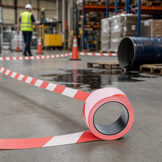 Red and White Hazard Warning Polyethylene Tape