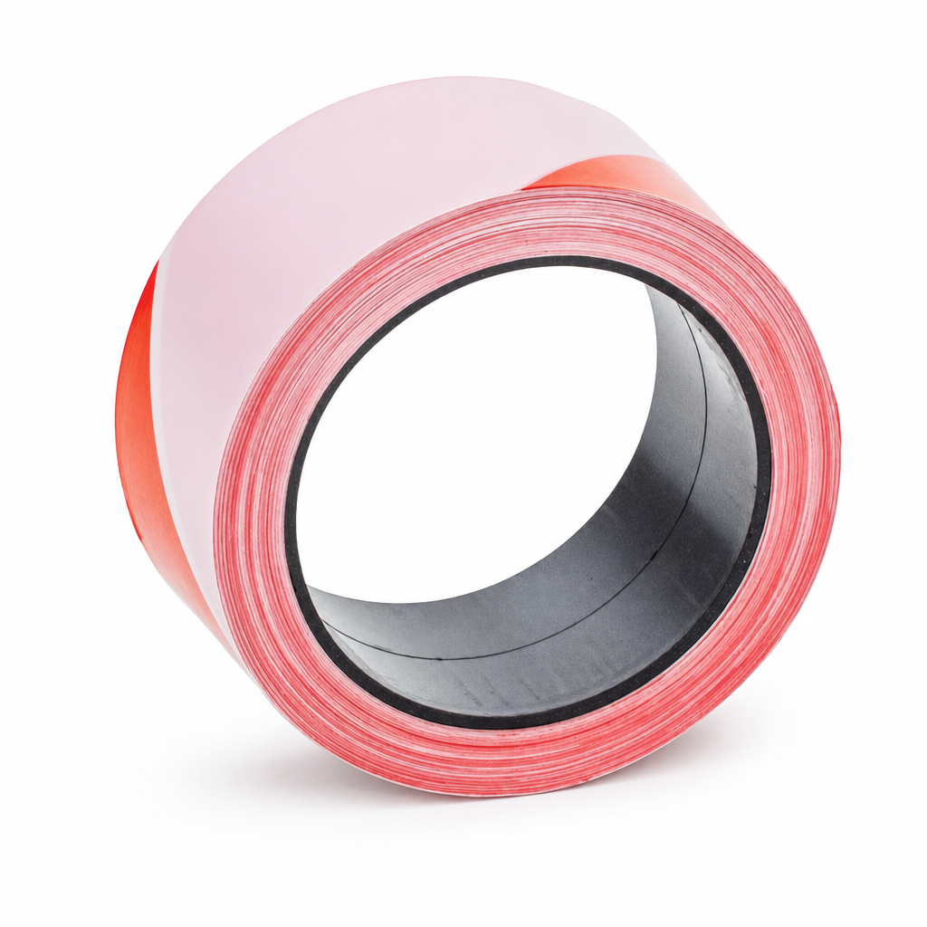 Red and White Hazard Warning Polyethylene Tape
