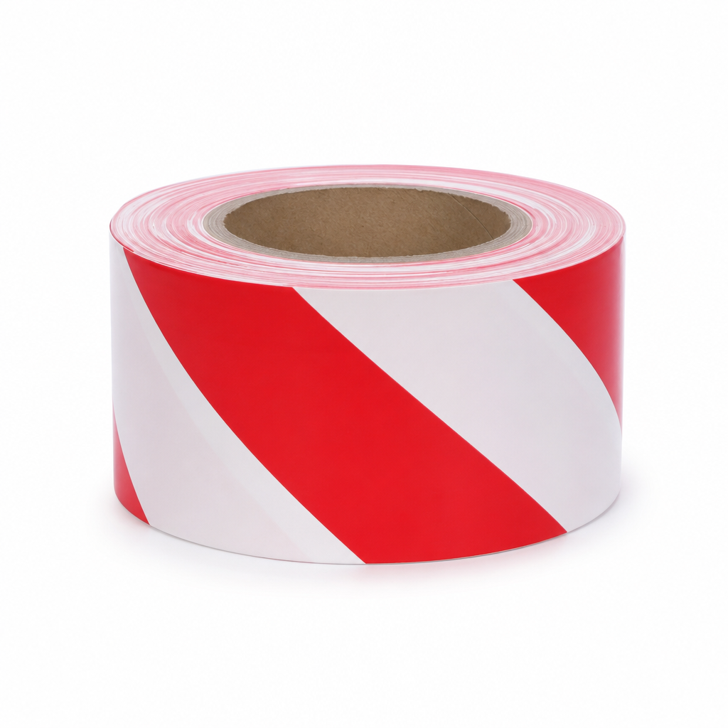 Red and White Hazard Warning Polyethylene Tape