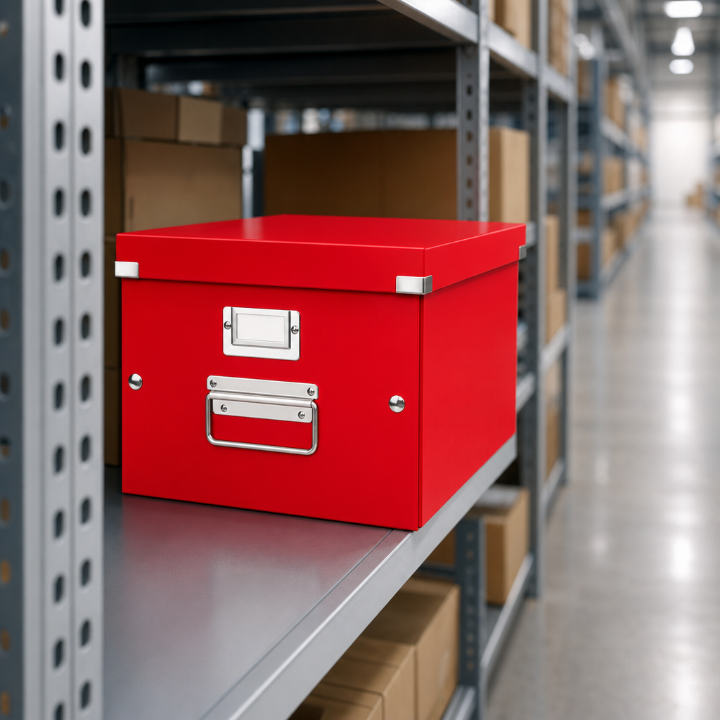 Red Cardboard Storage Box with Lid